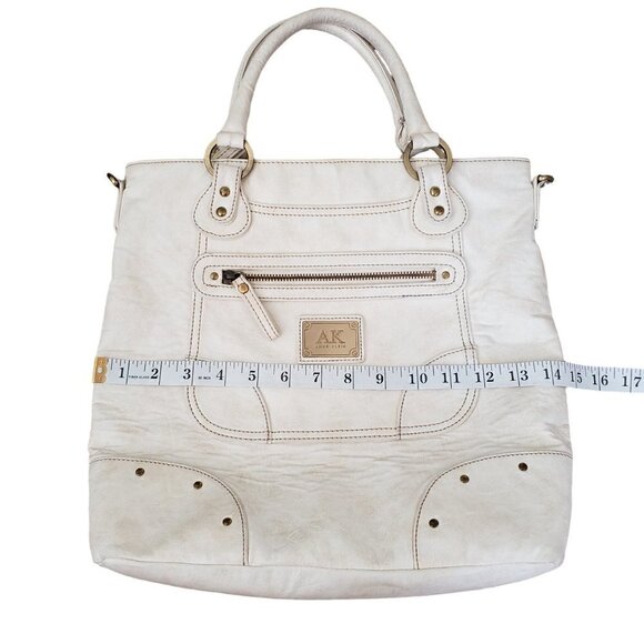 Vintage Anne Klein Cream Leather Studded Tote Bag With Shoulder Strap - Picture 13 of 15